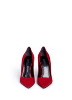 Front View -Click To Enlarge 'Tia' cutout heel suede pumps