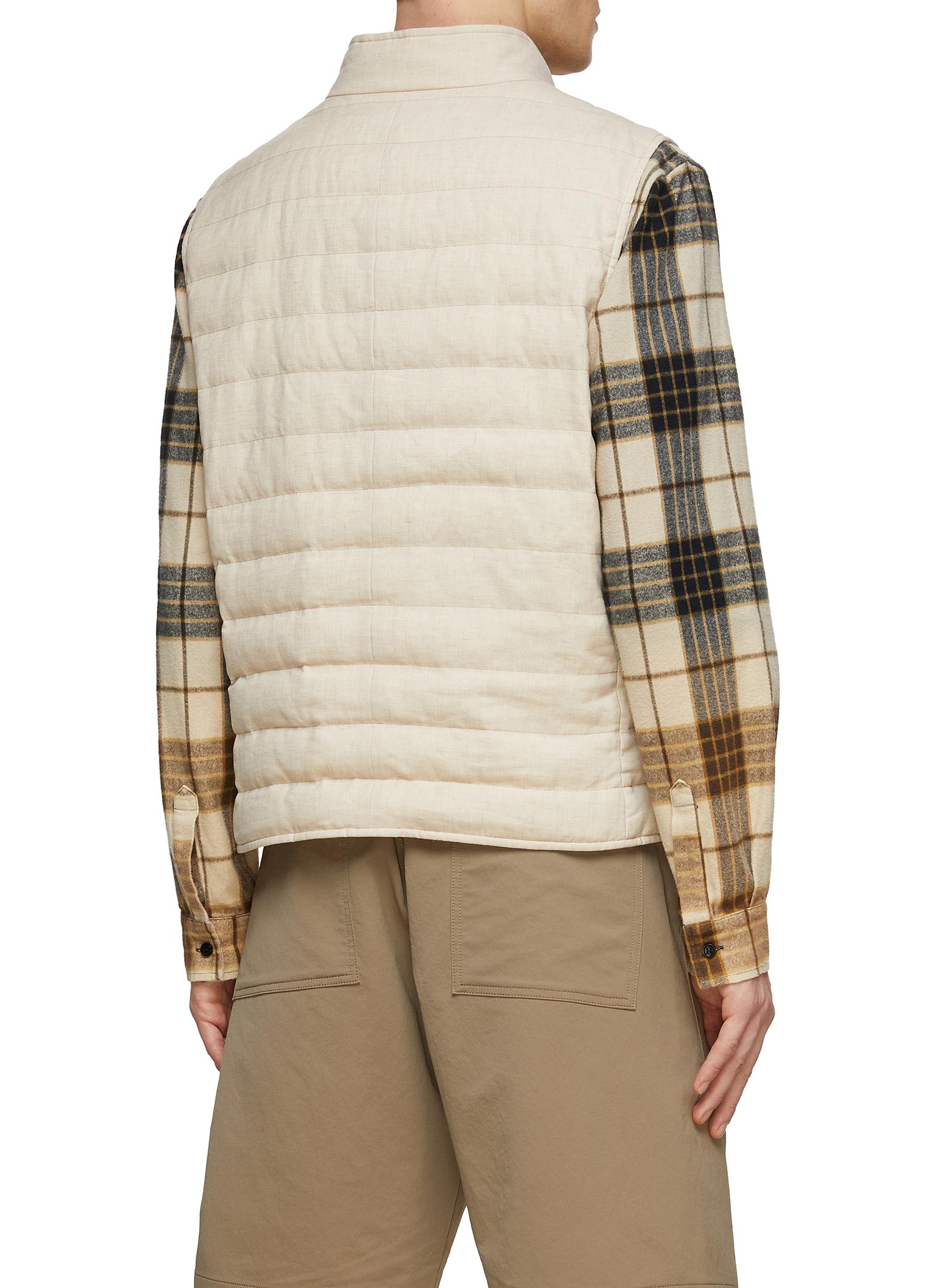QUILTED LINEN WOOL BLEND SNAP BUTTON VEST