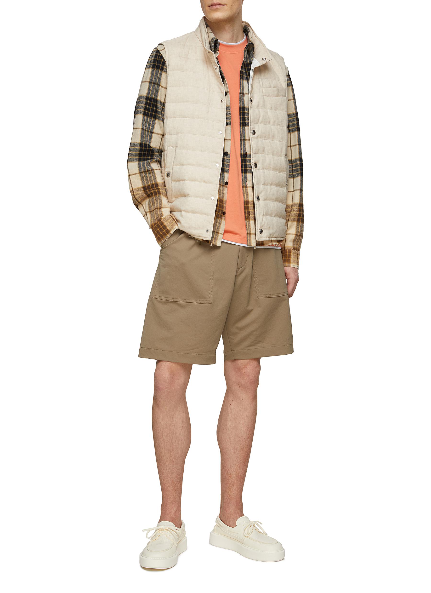 QUILTED LINEN WOOL BLEND SNAP BUTTON VEST