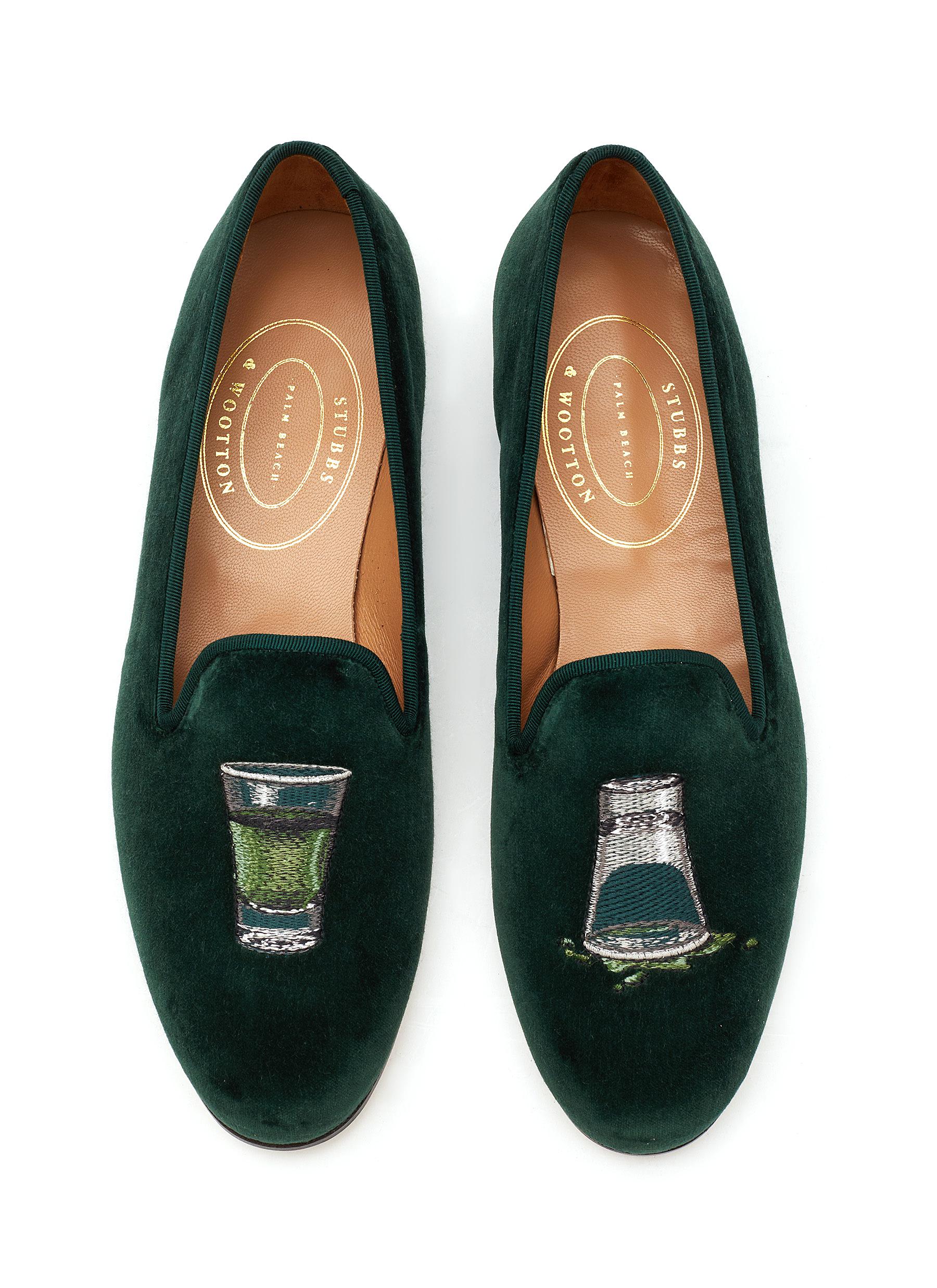 ‘ABSINTHE’ SHOT GLASS EMBROIDERY FLAT VELVET LOAFERS