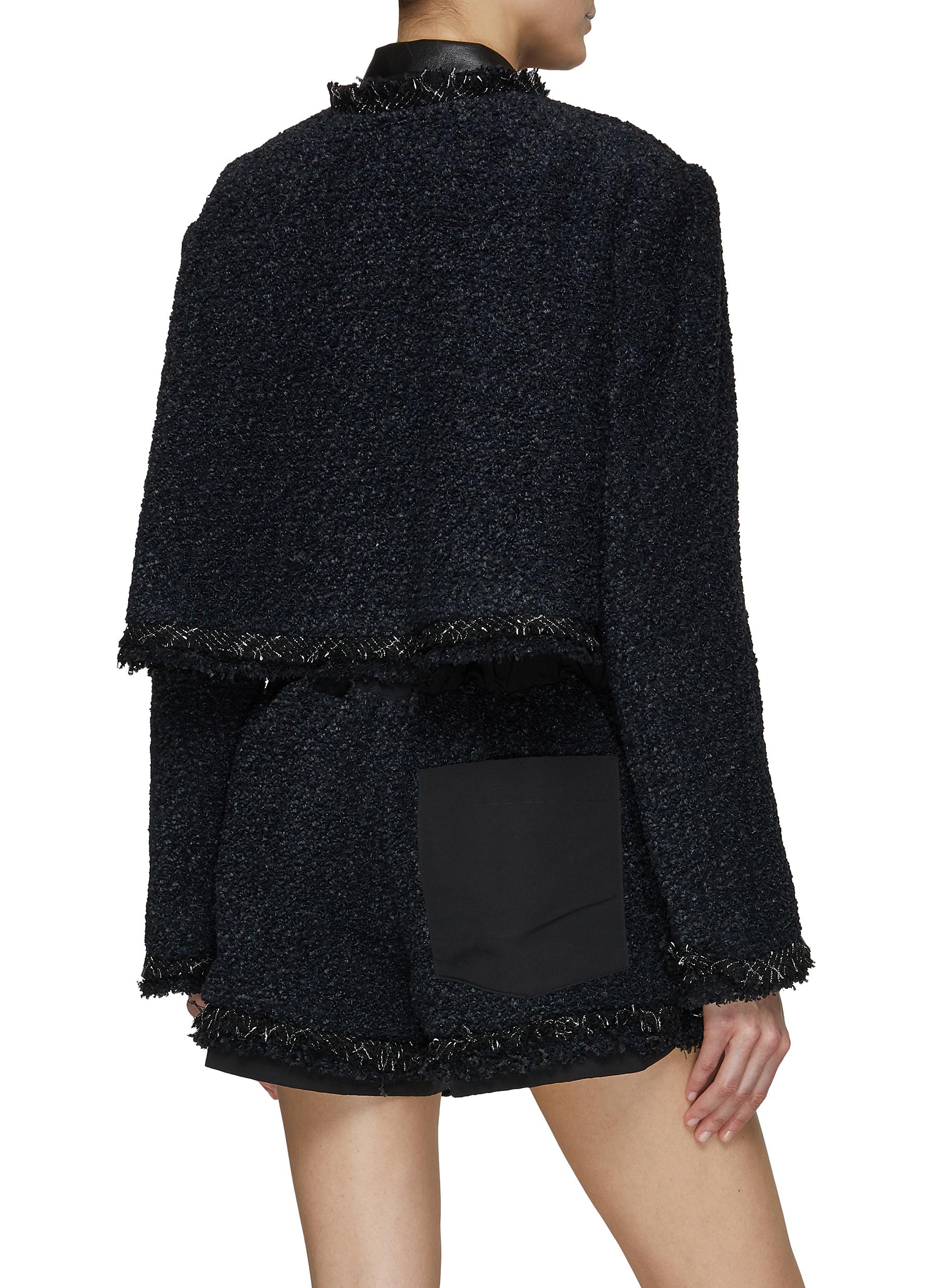 FRONT POCKET MOCK NECK CROPPED TWEED JACKET