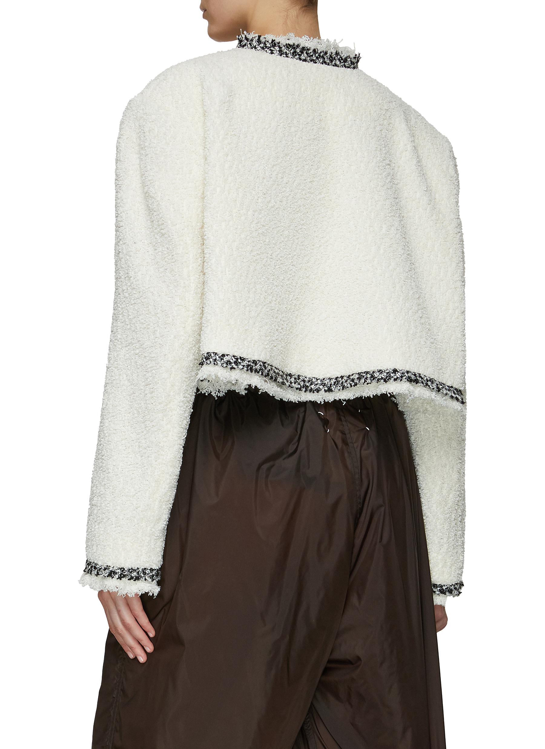 FRONT POCKET MOCK NECK CROPPED TWEED JACKET