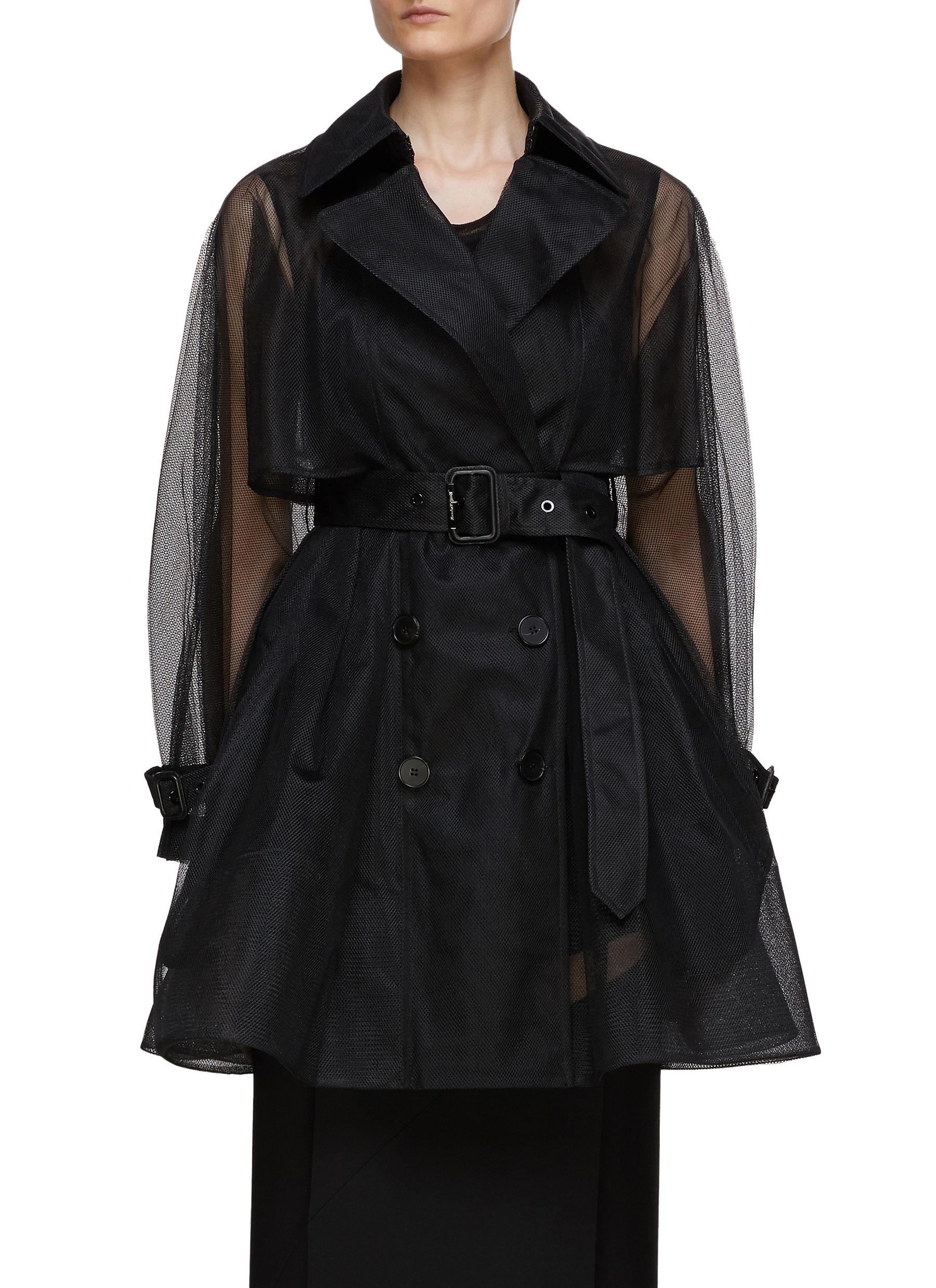 Belted Tulle Layered Short Trench Coat