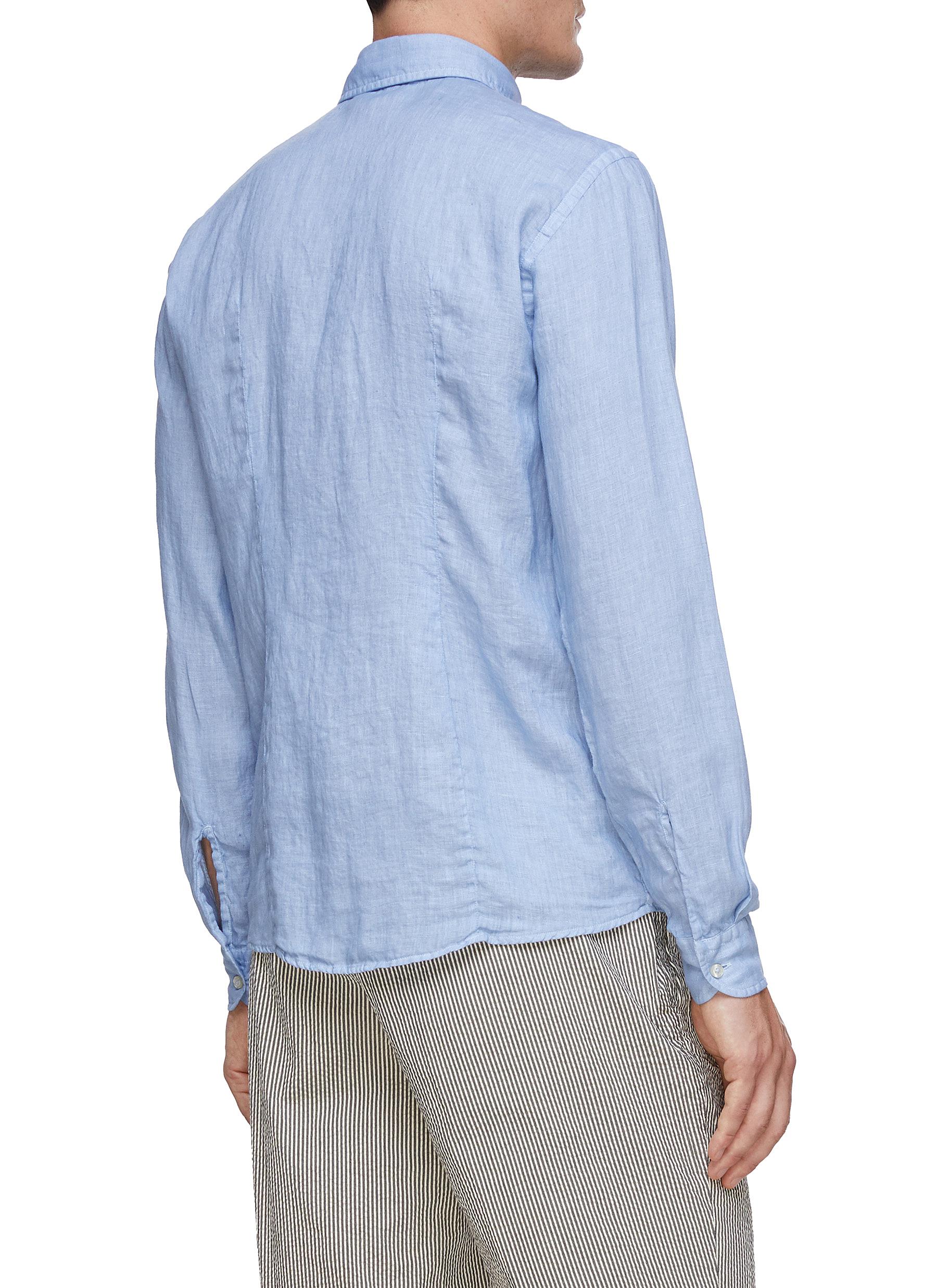 LONG SLEEVE SPREAD COLLAR LINEN SHIRT