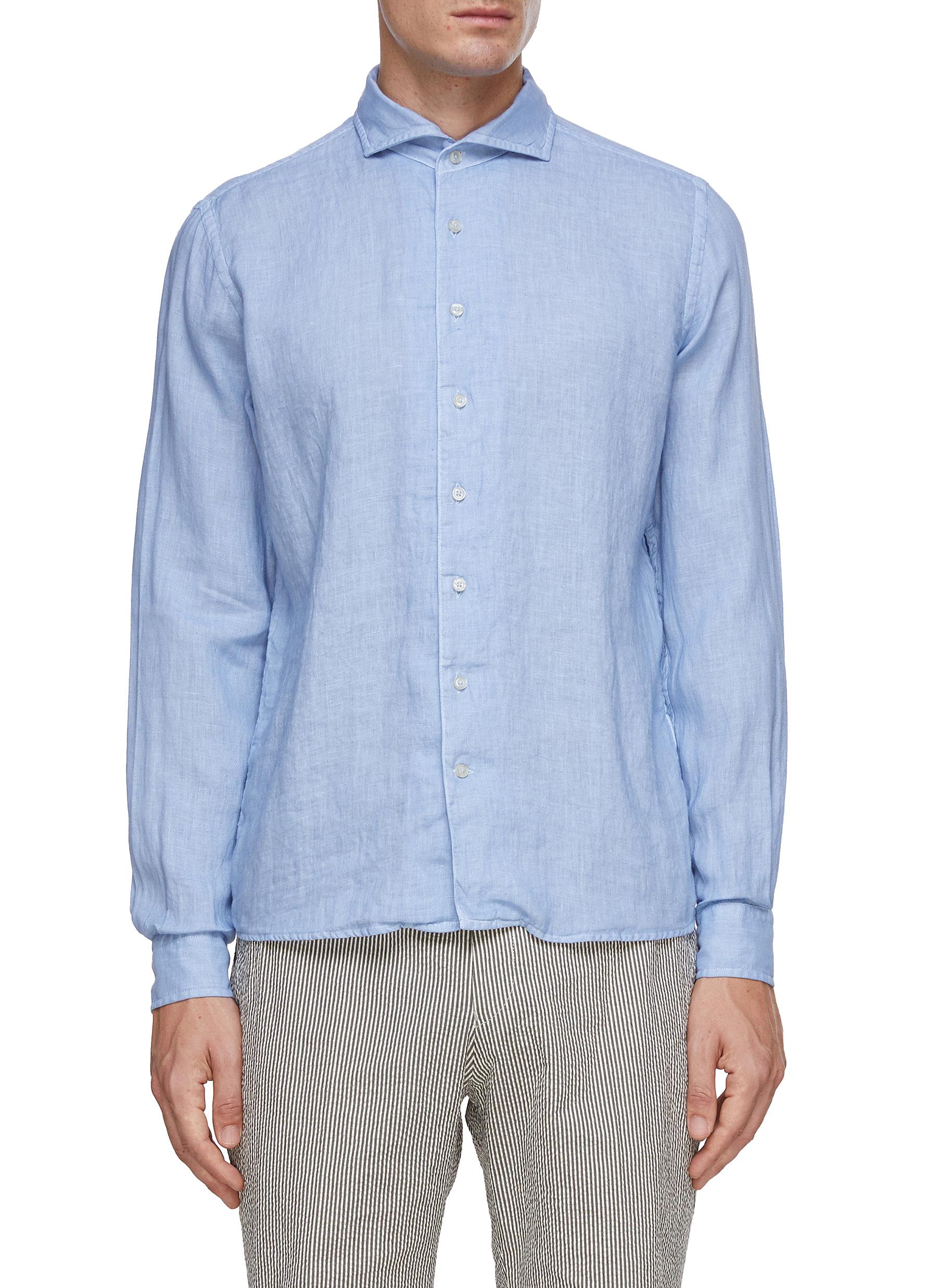 LONG SLEEVE SPREAD COLLAR LINEN SHIRT