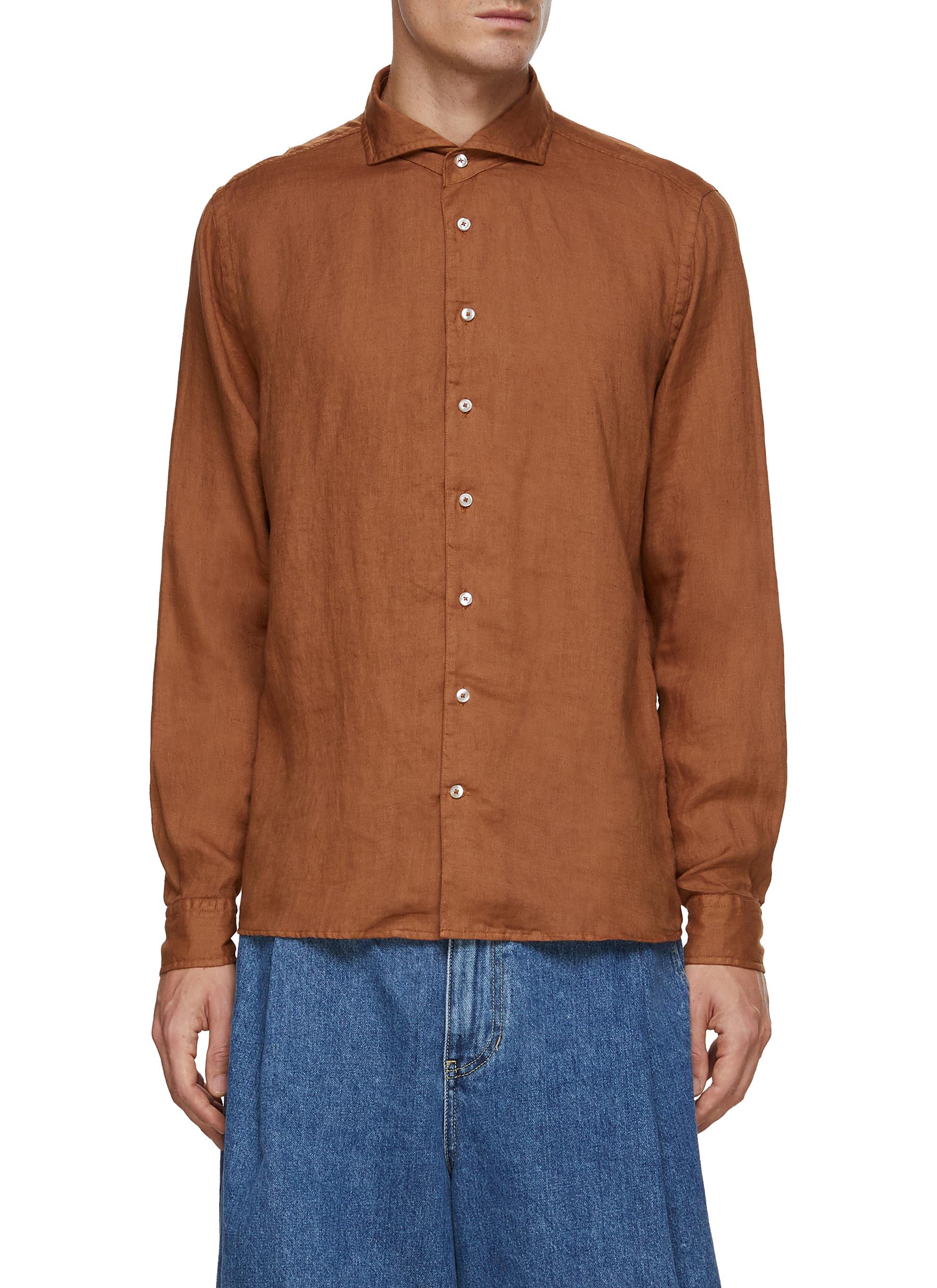 LONG SLEEVE SPREAD COLLAR LINEN SHIRT