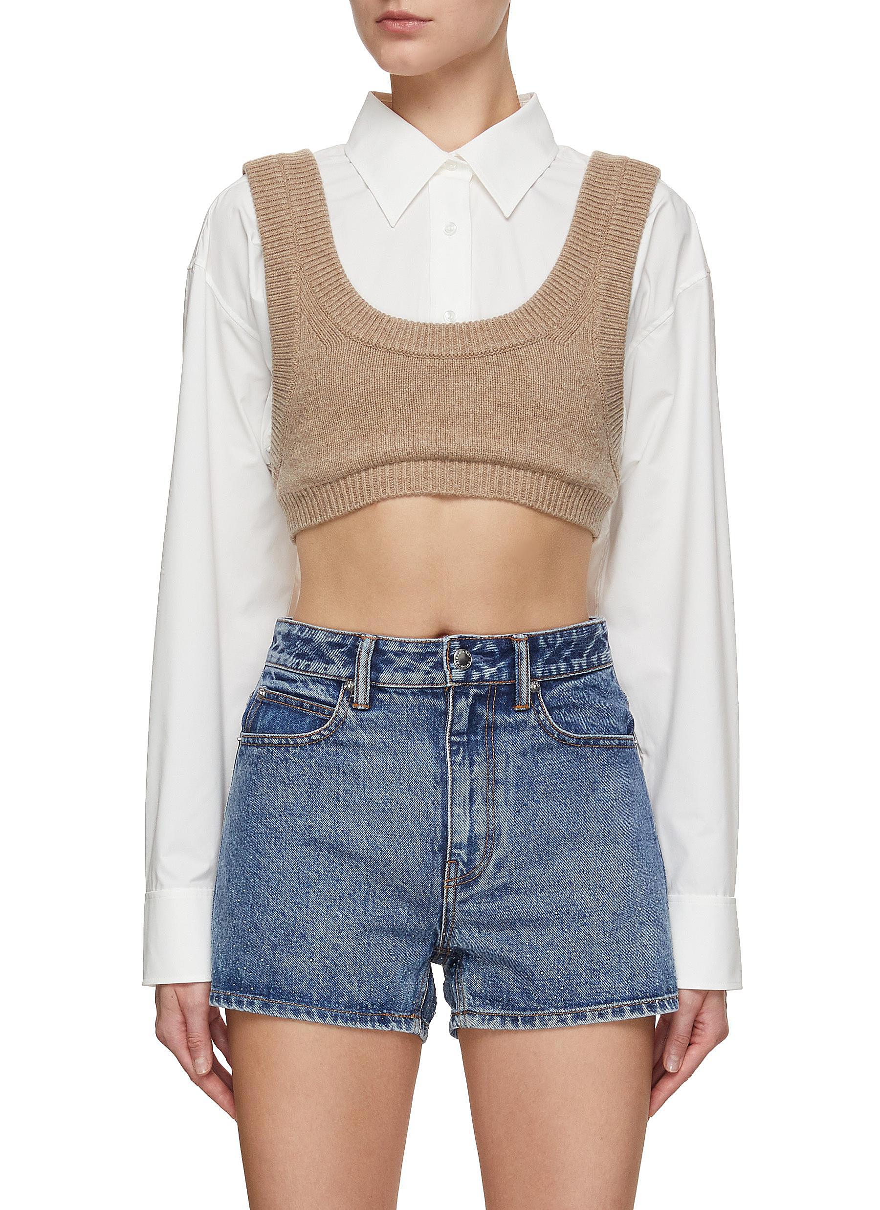 Bilayered Shirt with Cropped Knit Cami