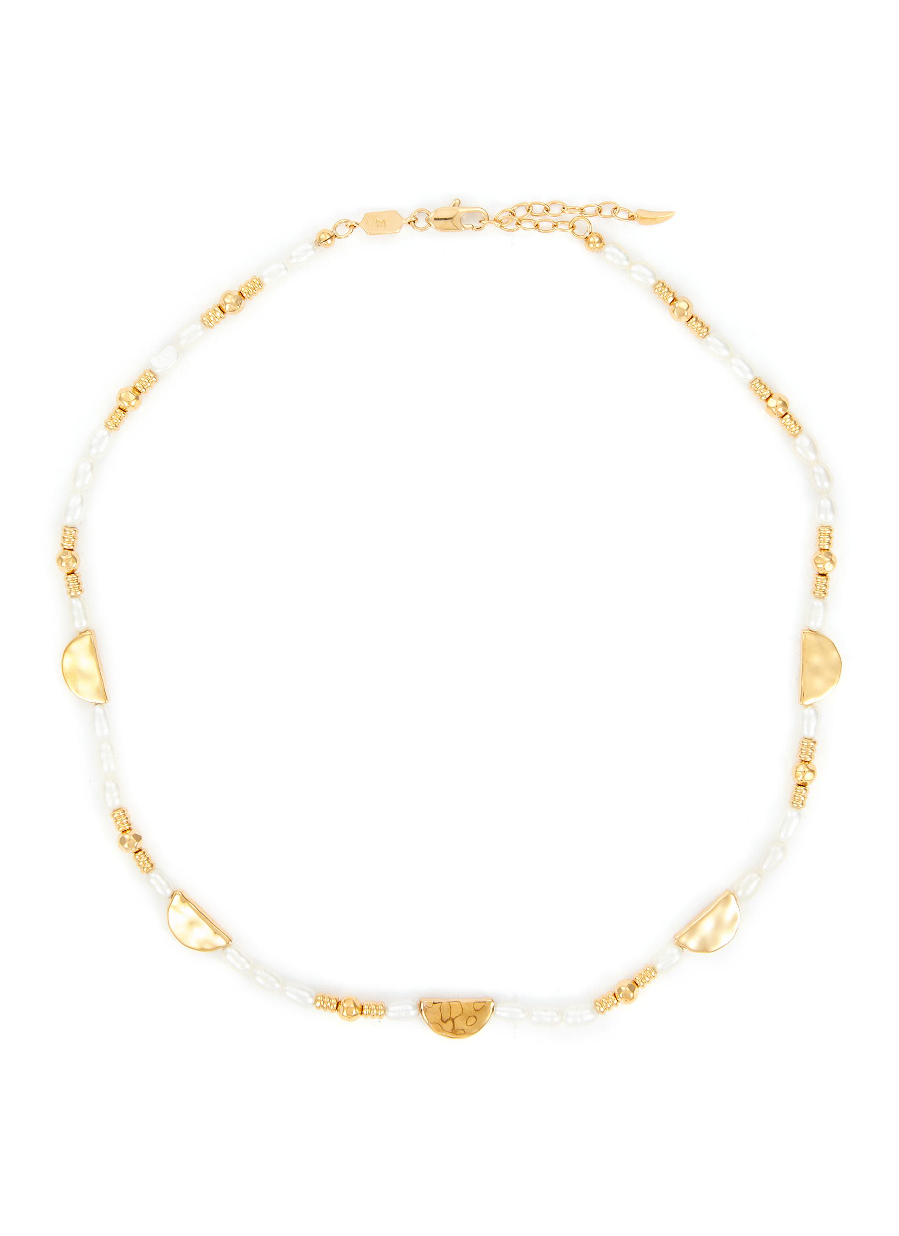 Zenyu 18K Gold Plated Freshwater Pearl Half Moon Charm Necklace