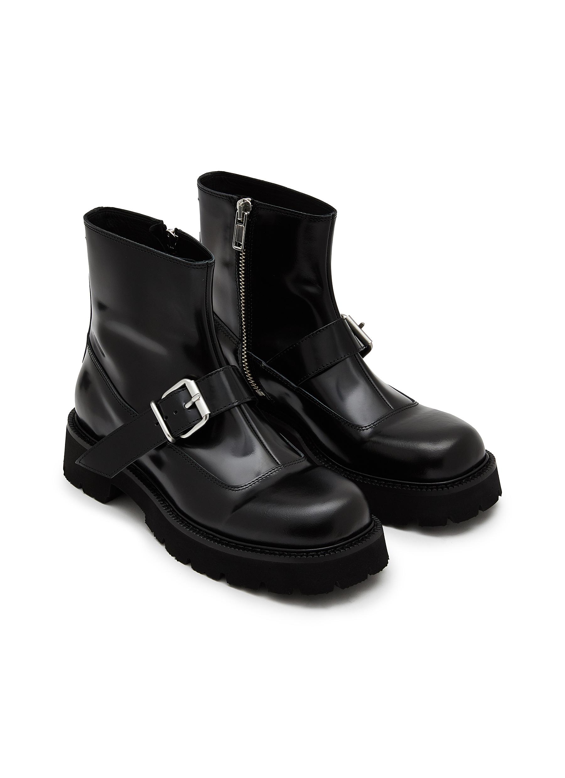BUCKLE STRAP LEATHER BOOTS