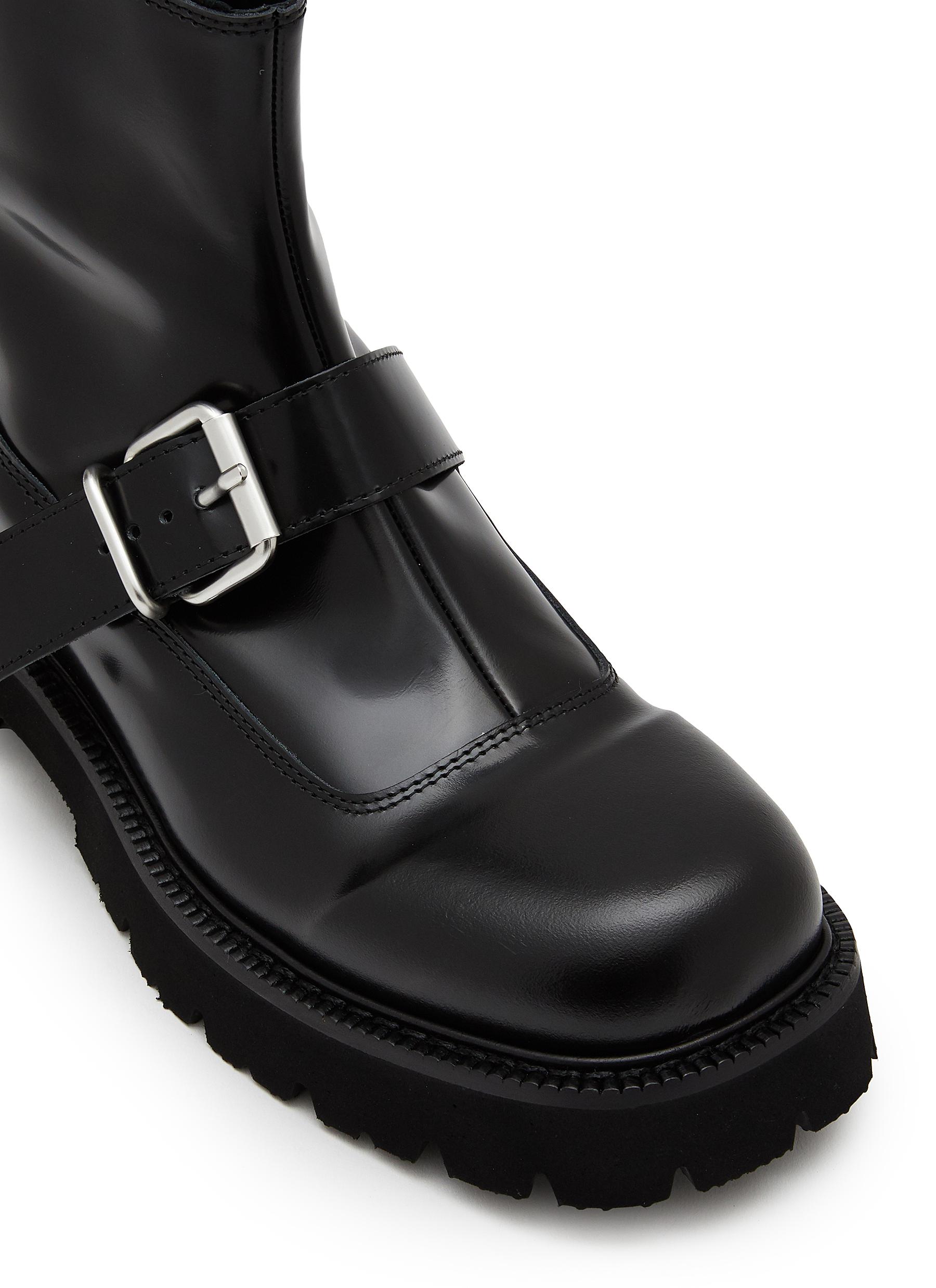 BUCKLE STRAP LEATHER BOOTS