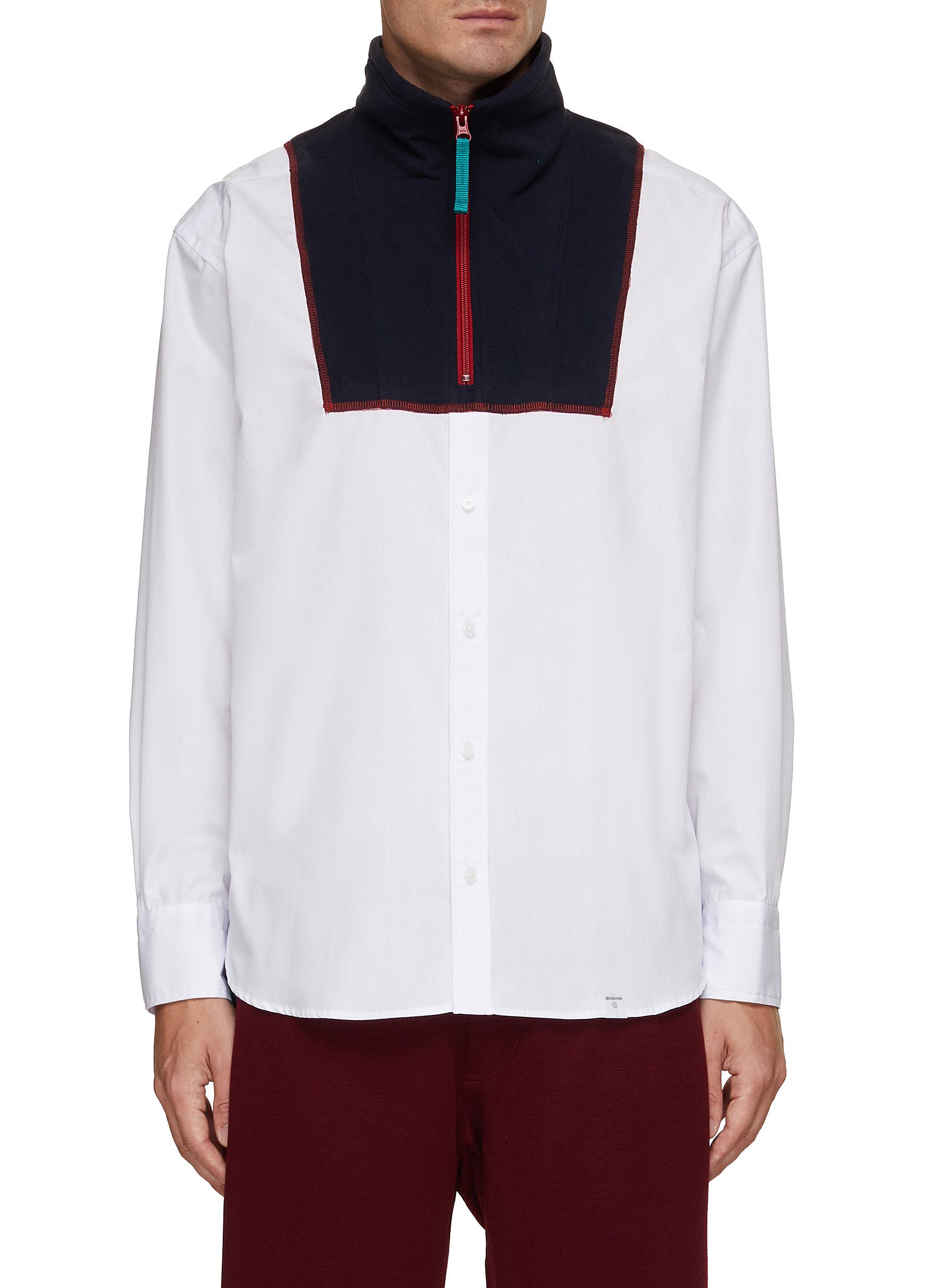 CONTRAST FLEECE QUARTER ZIP BUTTON DOWN SHIRT