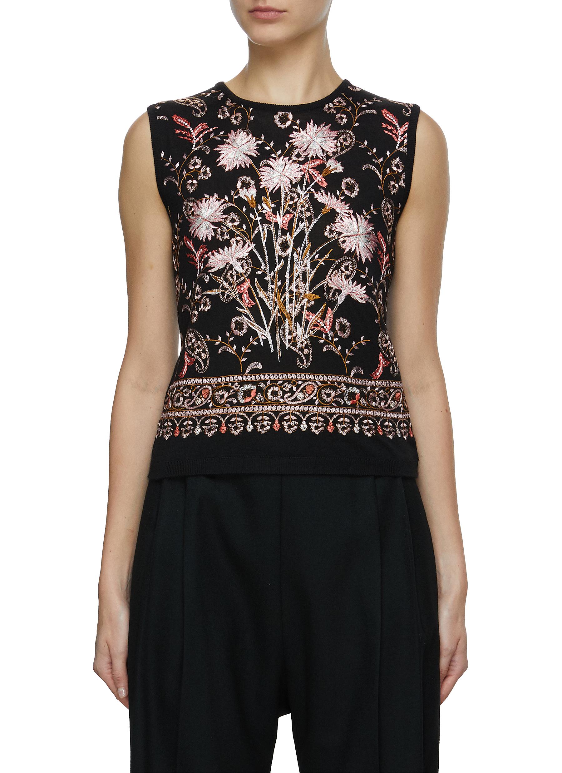 Floral Embroidered Knit Tank Top