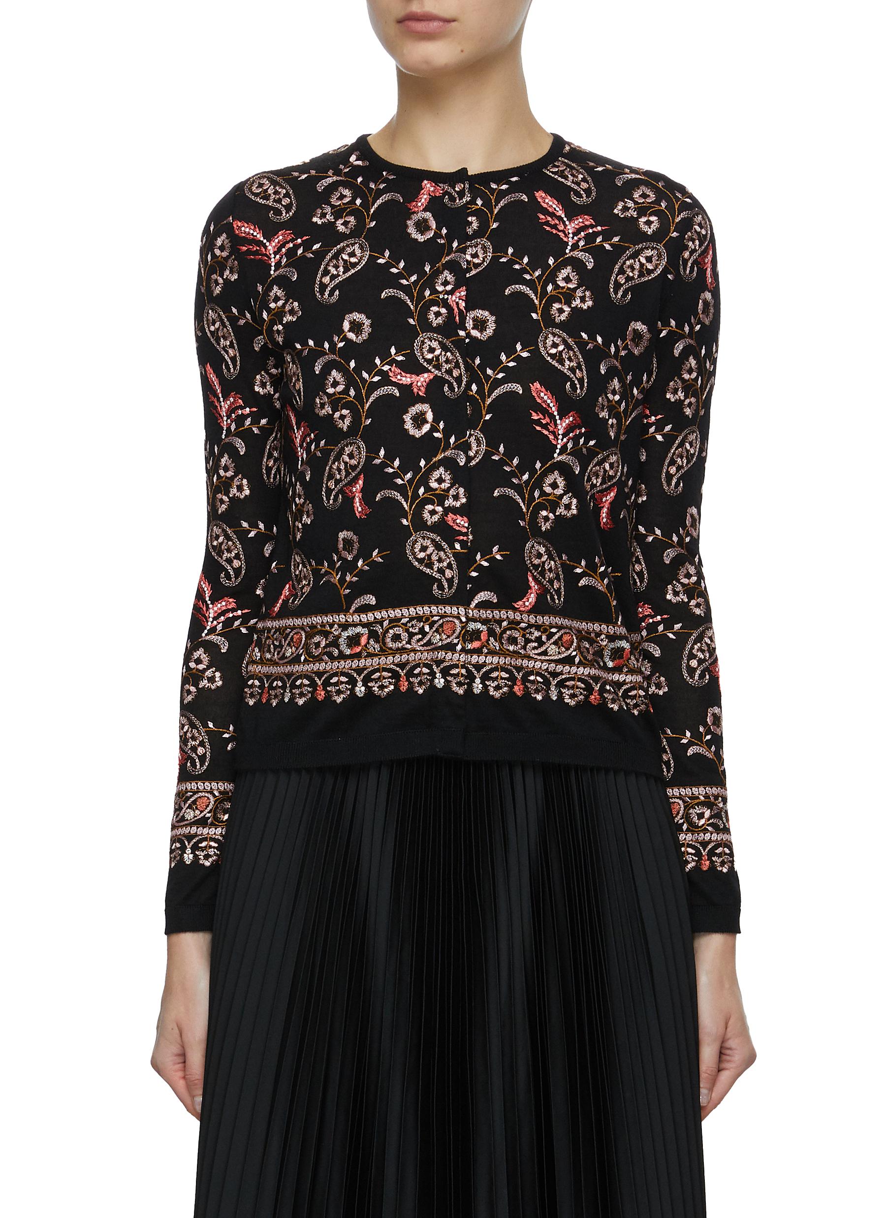 Floral Embroidered Knit Cardigan