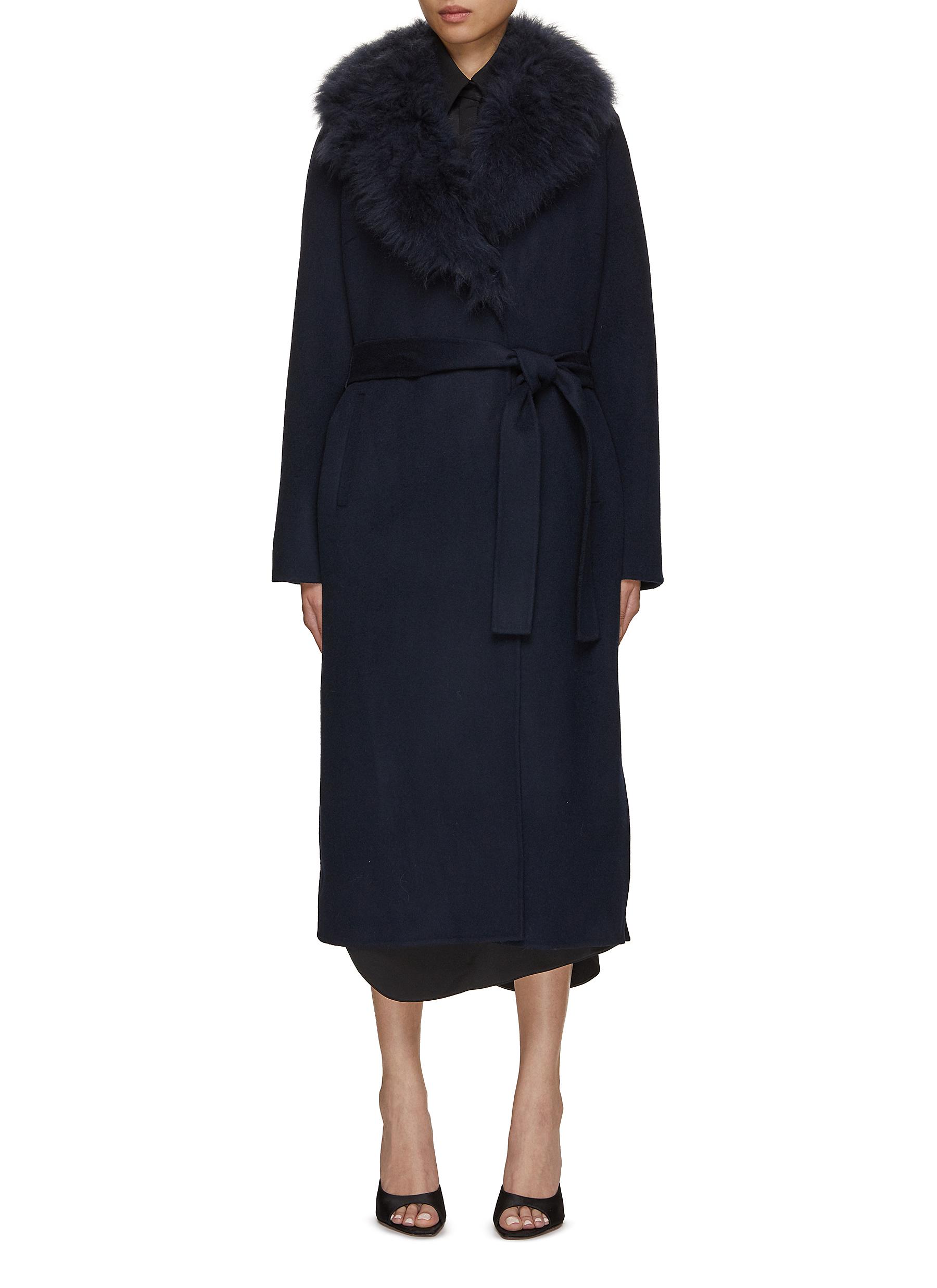 Belted Fur Collar Wool Cashmere Knit Coat