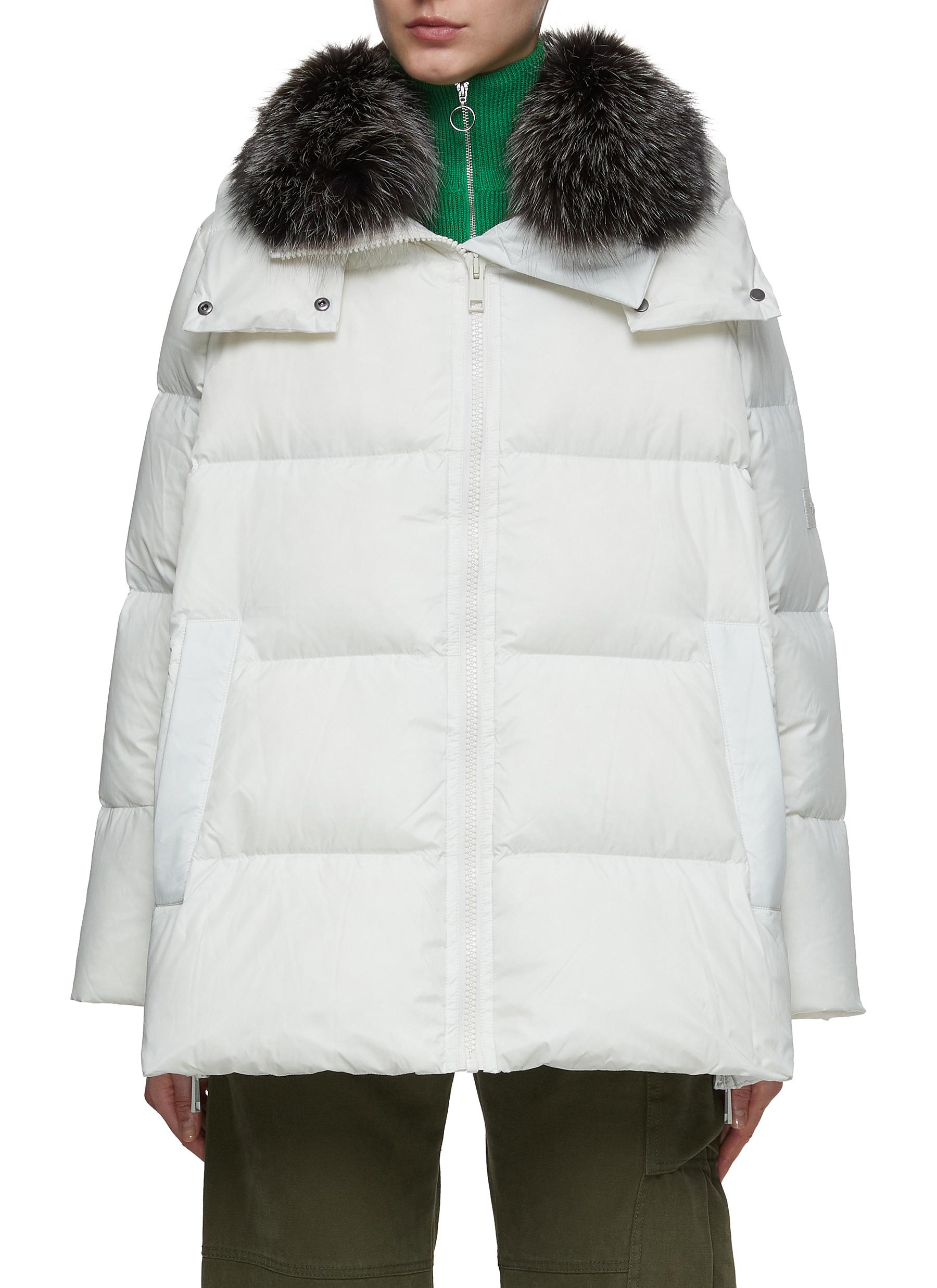 Fox Fur Collar Hooded Puffer With Side Zip