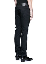 Back View -Click To Enlarge Leather waist painted stripe print strummer jeans