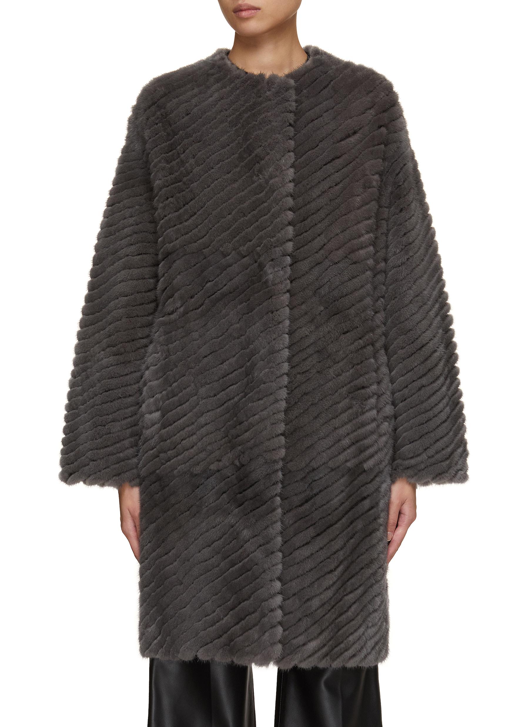 Asymmetric Striped Mink Fur Coat