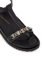Detail View -Click To Enlarge Skull chain leather T-strap sandals