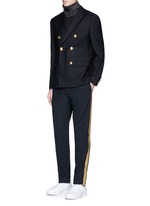 Figure View -Click To Enlarge Hemp leaf embroidery double breasted soft blazer