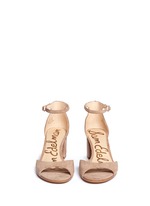 Front View -Click To Enlarge 'Susie' block heel ankle strap suede sandals