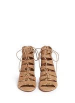 Front View -Click To Enlarge 'Santina' caged lace-up suede wedge sandals
