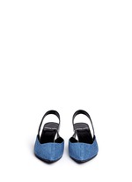 Front View -Click To Enlarge Denim vamp metallic leather slingback pumps