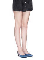 Figure View -Click To Enlarge Denim vamp metallic leather slingback pumps