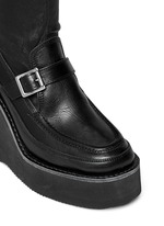 Detail View -Click To Enlarge Thigh high leather loafer wedge boots