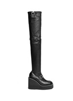 Main View -Click To Enlarge Thigh high leather loafer wedge boots