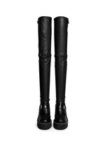 Figure View -Click To Enlarge Thigh high leather loafer wedge boots
