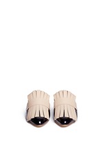 Front View -Click To Enlarge Colourblock kiltie fringe leather flat mules