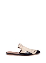 Main View -Click To Enlarge Colourblock kiltie fringe leather flat mules