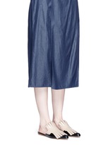 Figure View -Click To Enlarge Colourblock kiltie fringe leather flat mules