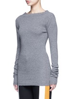 Front View -Click To Enlarge Off-shoulder rib knit wool sweater