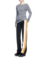 Figure View -Click To Enlarge Off-shoulder rib knit wool sweater