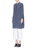 Front View -Click To Enlarge 'Blaine' stripe long silk shirt dress