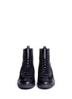 Front View -Click To Enlarge 'Eden' leather and suede high top sneakers