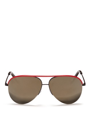 Main View - Click To Enlarge Main View - Click To Enlarge - Victoria Beckham - 'Classic Victoria' leather brow bar aviator sunglasses