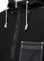 Detail View -Click To Enlarge Stripe garment dyed cotton blend hood jacket
