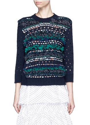 Main View - Click To Enlarge Main View - Click To Enlarge - Muveil - Mix ribbon mesh stripe cotton sweater