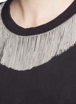 Detail View -Click To Enlarge Metal fringe neck cotton sweatshirt