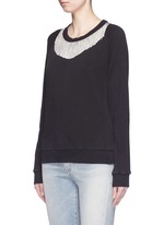 Front View -Click To Enlarge Metal fringe neck cotton sweatshirt