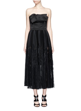 Main View - Click To Enlarge Main View - Click To Enlarge - Alexander McQueen - Bow satin strapless bustier pleat dress
