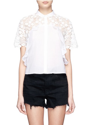 Main View - Click To Enlarge Main View - Click To Enlarge - Giamba - Floral embroidery lace frill cotton shirt