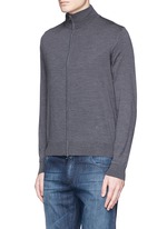 Front View -Click To Enlarge Extra fine Merino wool zip cardigan