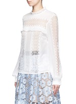 Front View -Click To Enlarge Balloon sleeve guipure lace panel blouse