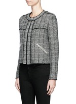 Front View -Click To Enlarge 'Laura' stripe frayed edge tweed jacket