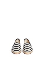 Figure View -Click To Enlarge Stripe leather trim espadrille slip-ons