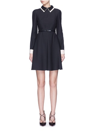 Main View - Click To Enlarge Main View - Click To Enlarge - Valentino - Double collar wool-silk crepe couture belted dress