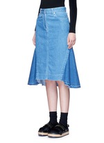 Front View -Click To Enlarge 'Runway' raw edge denim flare skirt